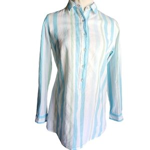 J. McLaughlin Blue Striped Popover Tunic Casual Lagenlook Classic Womens XS Top